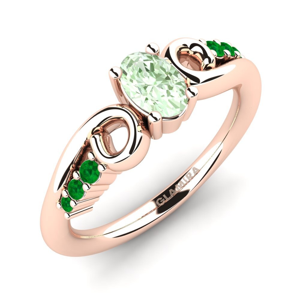 18k Oro Rosa Amatista verde Anillo de compromiso Rena