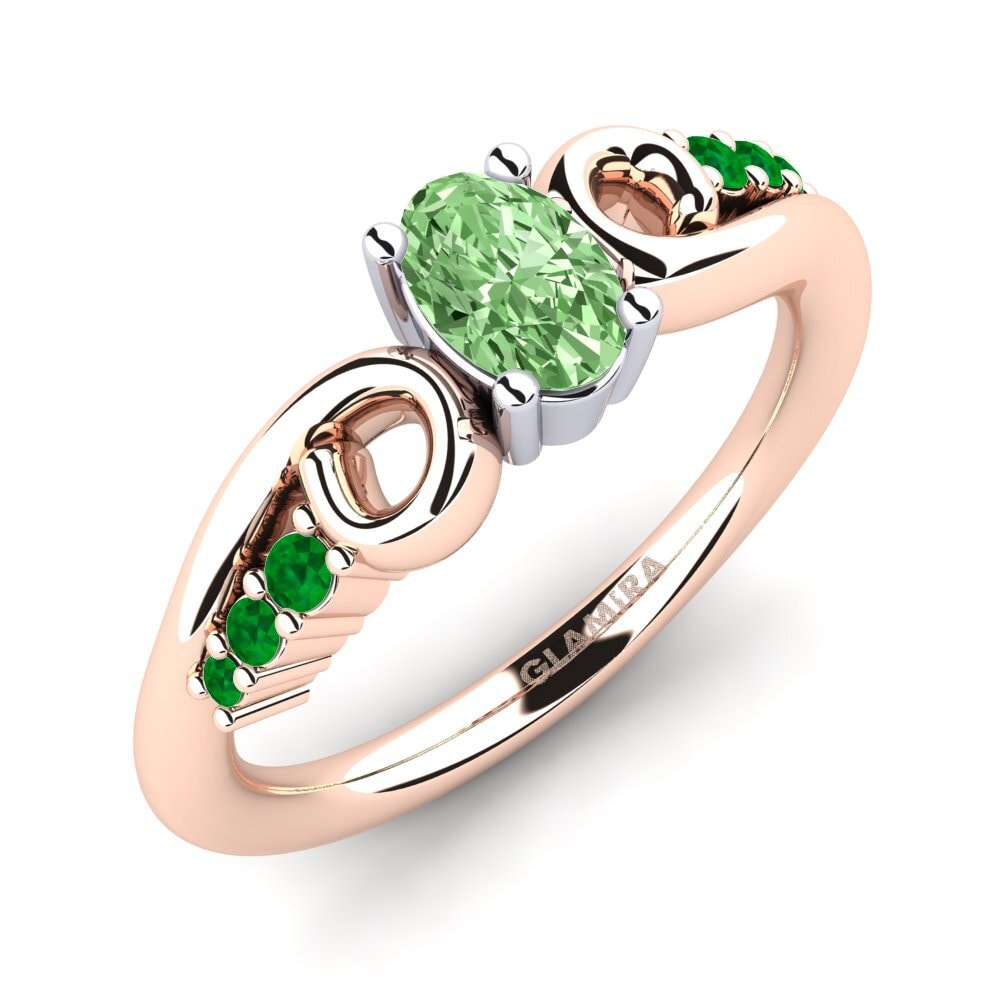 14K Rood & Wit Goud Groene Diamant Verlovingsring Rena