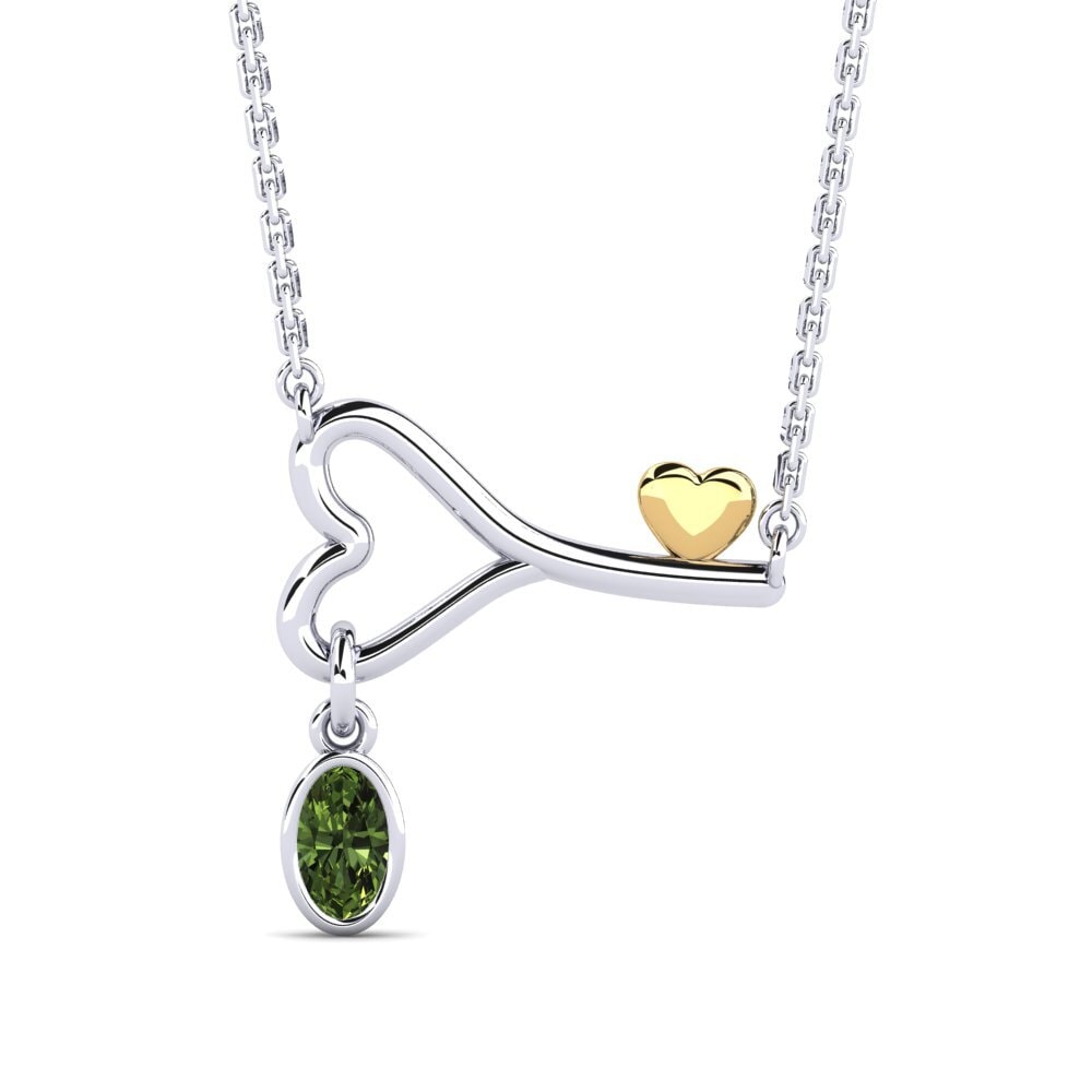 14k Oro Blanco & Amarillo Zafiro Verde Collar de Mujer Resaix