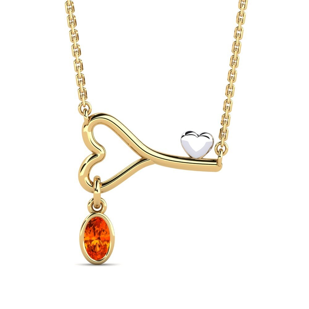 14k Oro Amarillo & Blanco Zafiro Naranja Collar de Mujer Resaix