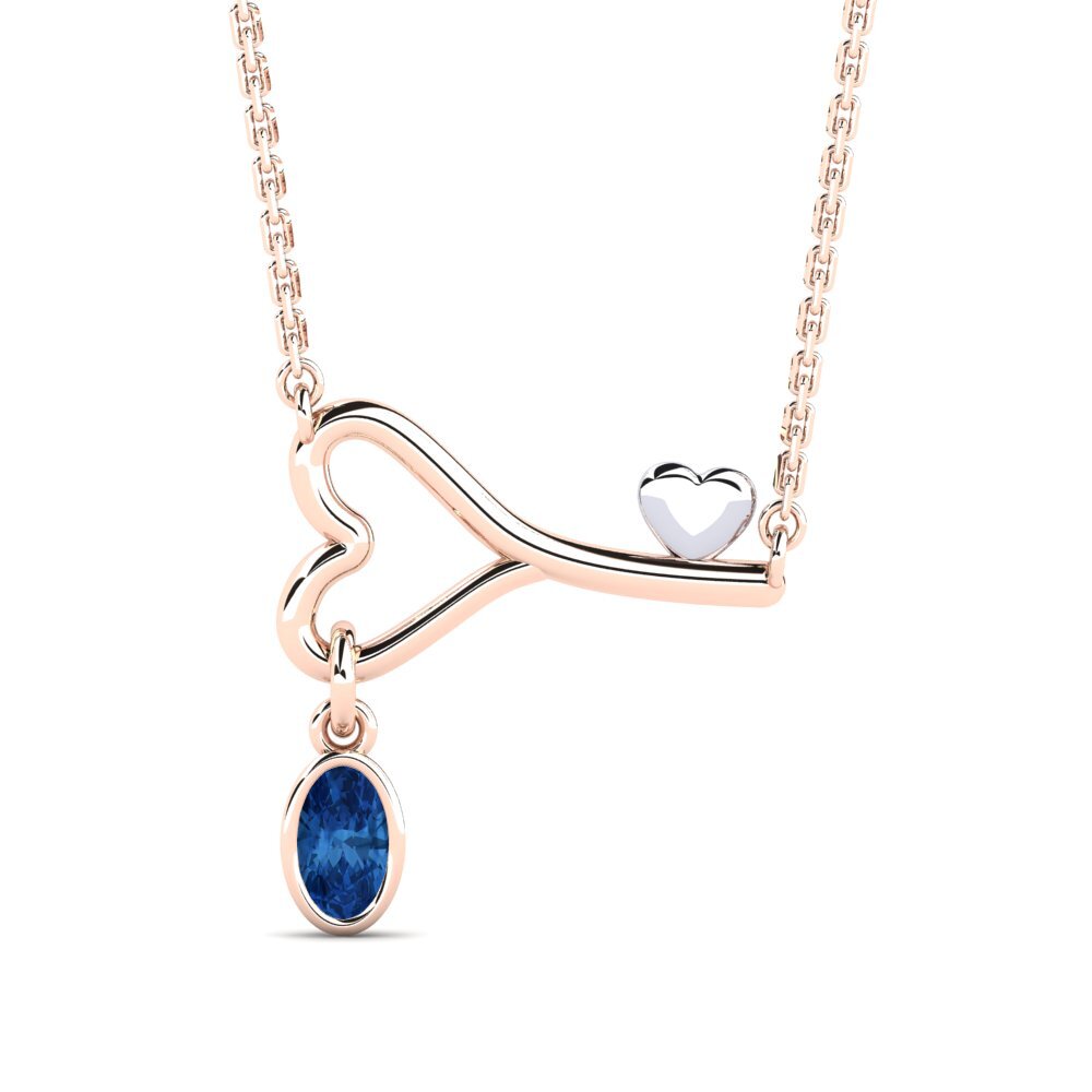 9k Oro Rosa & Blanco Circonita Azul Oscuro Collar de Mujer Resaix