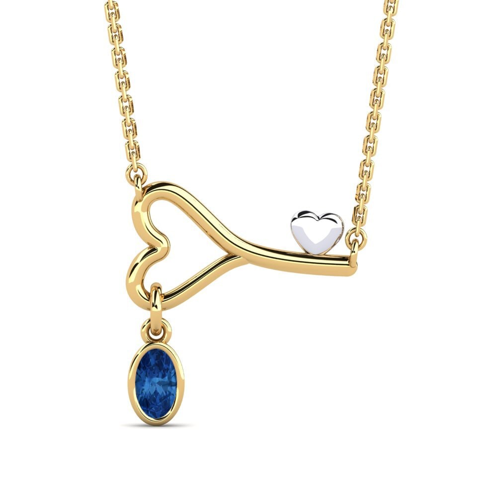 14k Oro Amarillo & Blanco Circonita Azul Oscuro Collar de Mujer Resaix