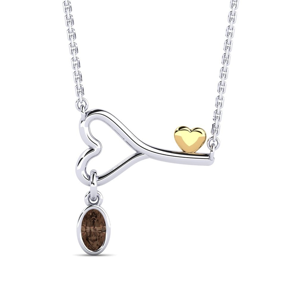 14k Oro Blanco & Amarillo Cuarzo humo Collar de Mujer Resaix