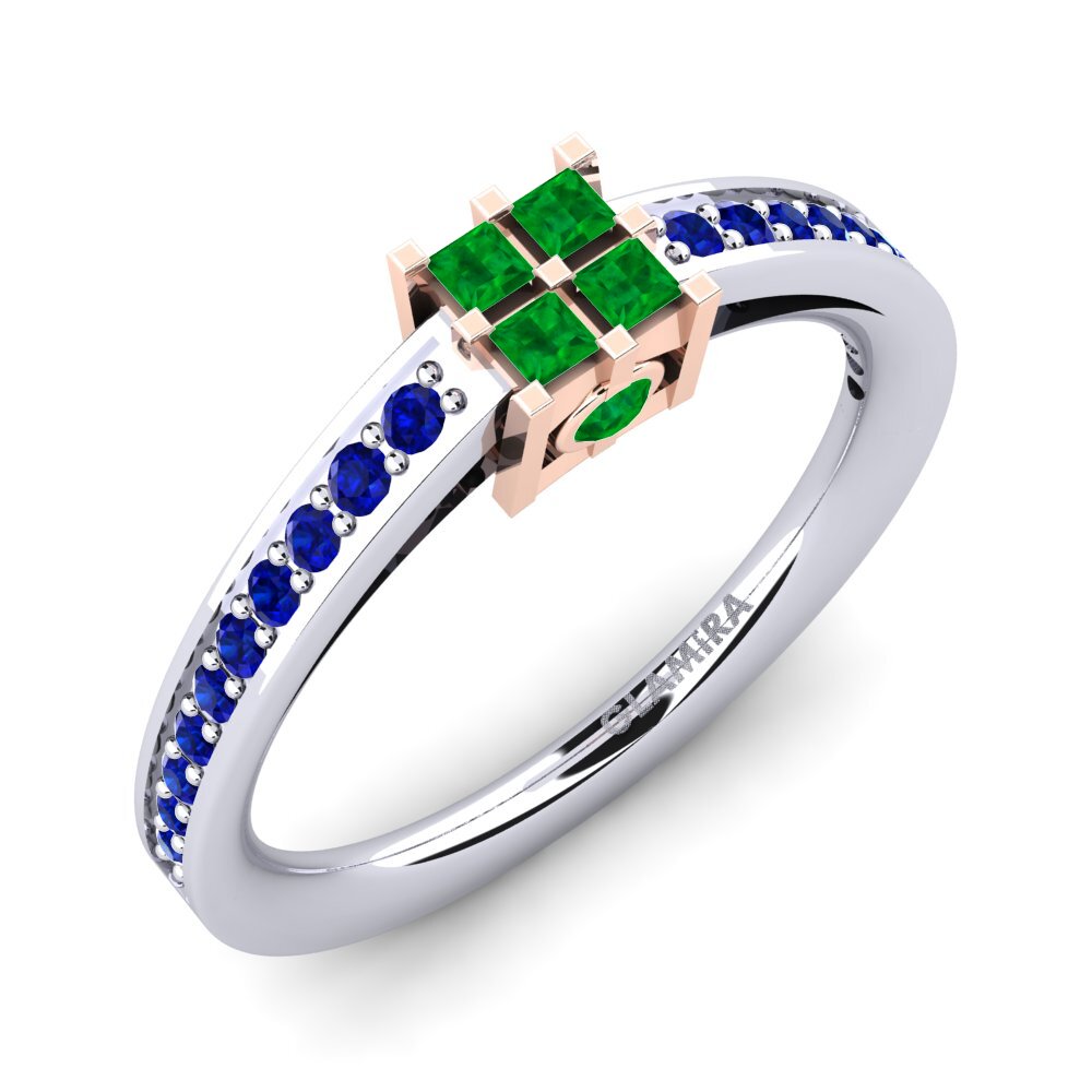 14K Wit & Rood Goud Smaragd Verlovingsring Resi