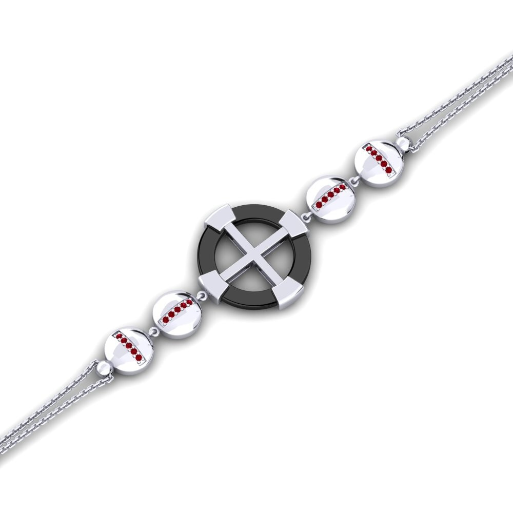 14k Oro Blanco Circonita Roja Pulsera de Mujer Ressa