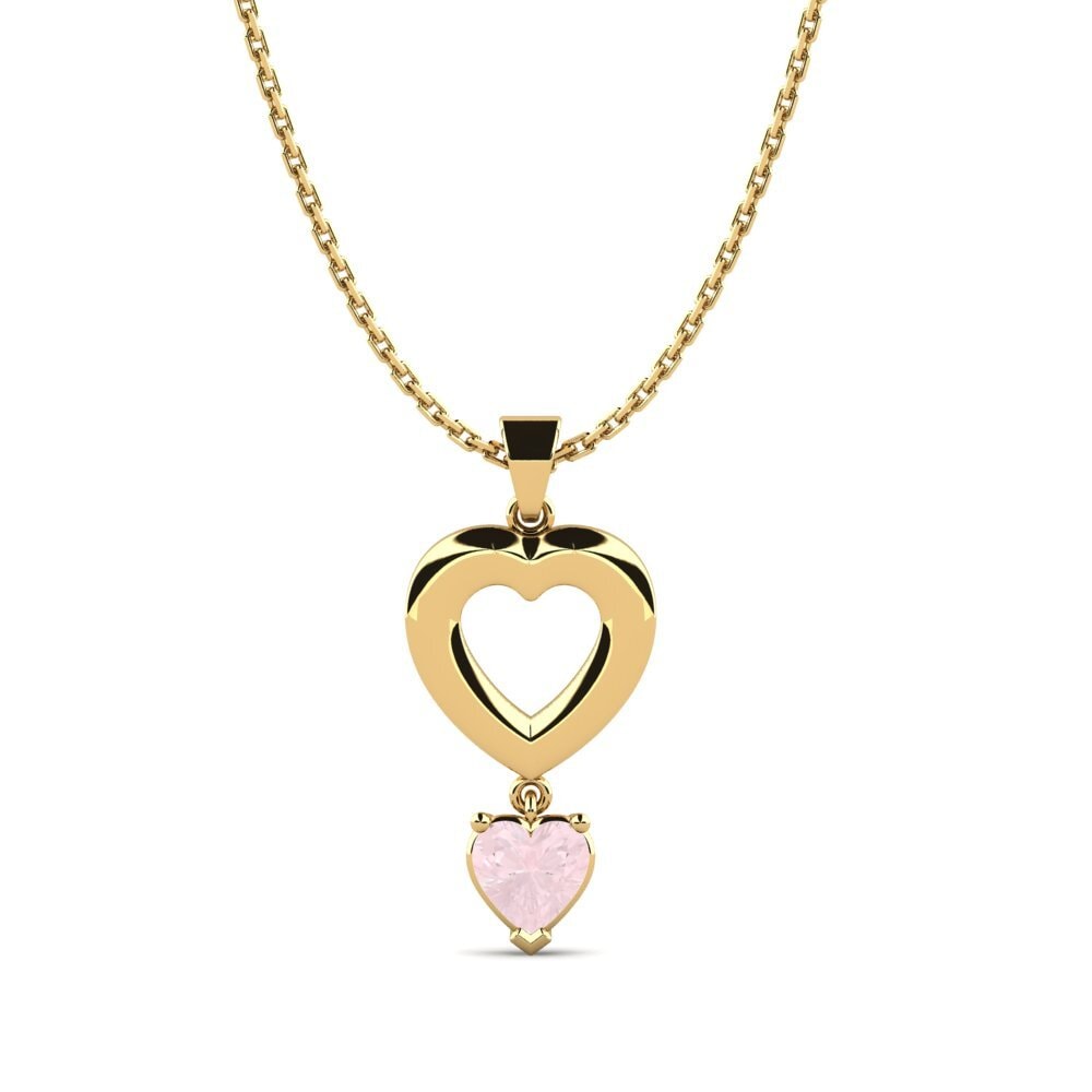 14k Oro Amarillo Cuarzo rosa Colgante de Mujer Retaped