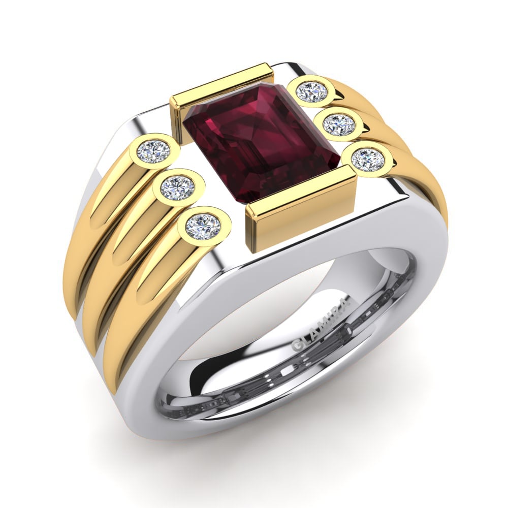 750 Weiß & Gelbgold Granat Herrenring Reyes