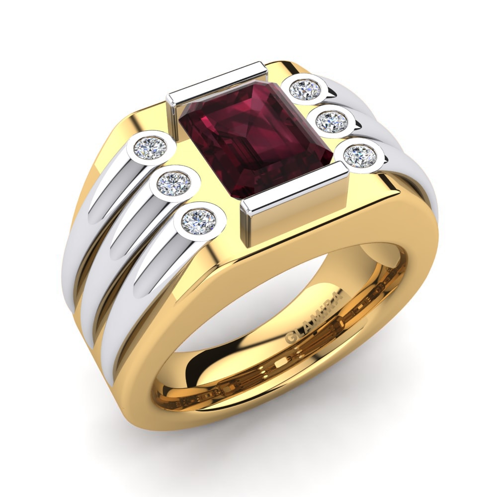 9ct Yellow / White Gold Garnet Men's Ring Reyes