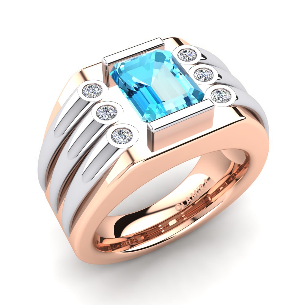 14ct Rose & White Gold Blue Topaz Men's Ring Reyes