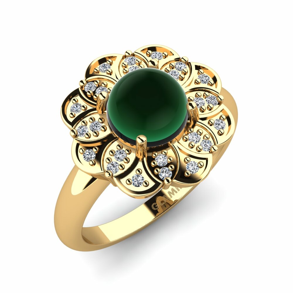 Or Jaune 18k Émeraude Cabochon Bague Rhodia