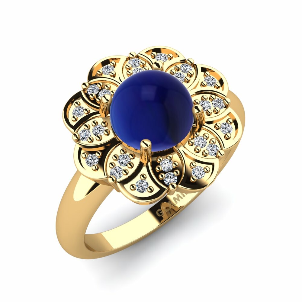 Or Jaune 18k Saphir Cabochon Bague Rhodia