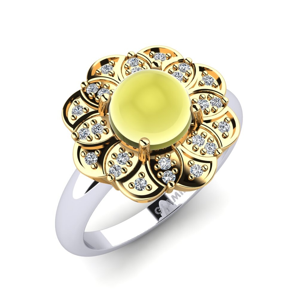Or Blanc & Jaune 14k Topaze Citron Cabochon Bague Rhodia