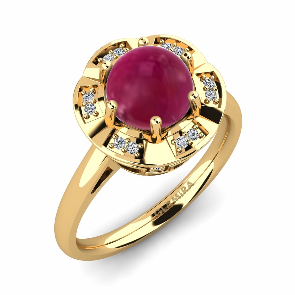 Or Jaune 18k Rubis Cabochon Bague Riannon