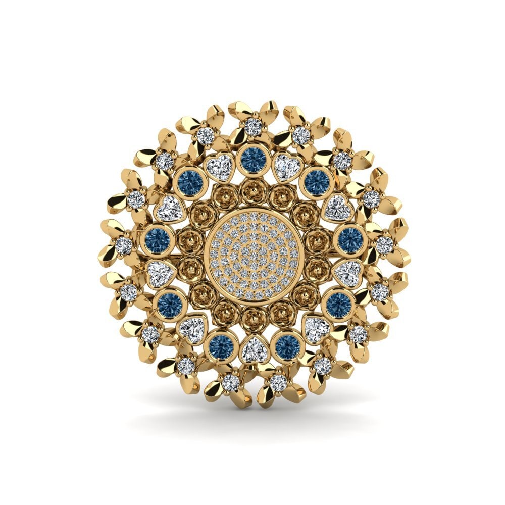 14ct Yellow Gold Blue Diamond Brooch Riatta