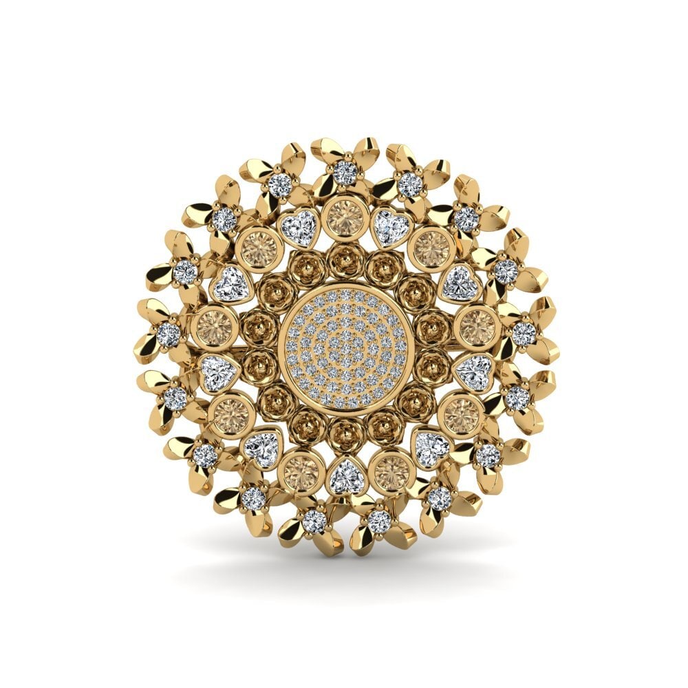 14ct Yellow Gold Brown Diamond Brooch Riatta