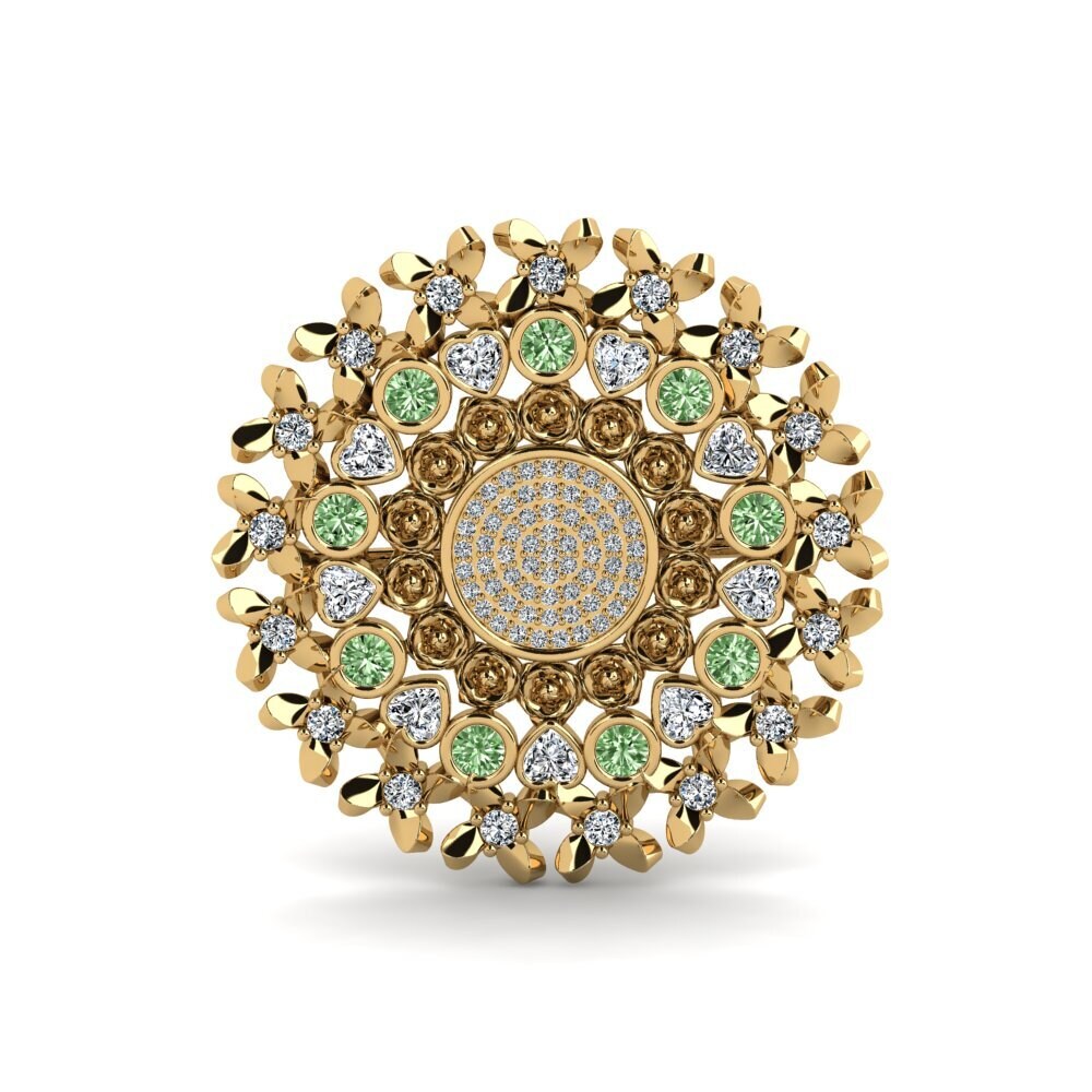 14ct Yellow Gold Green Diamond Brooch Riatta