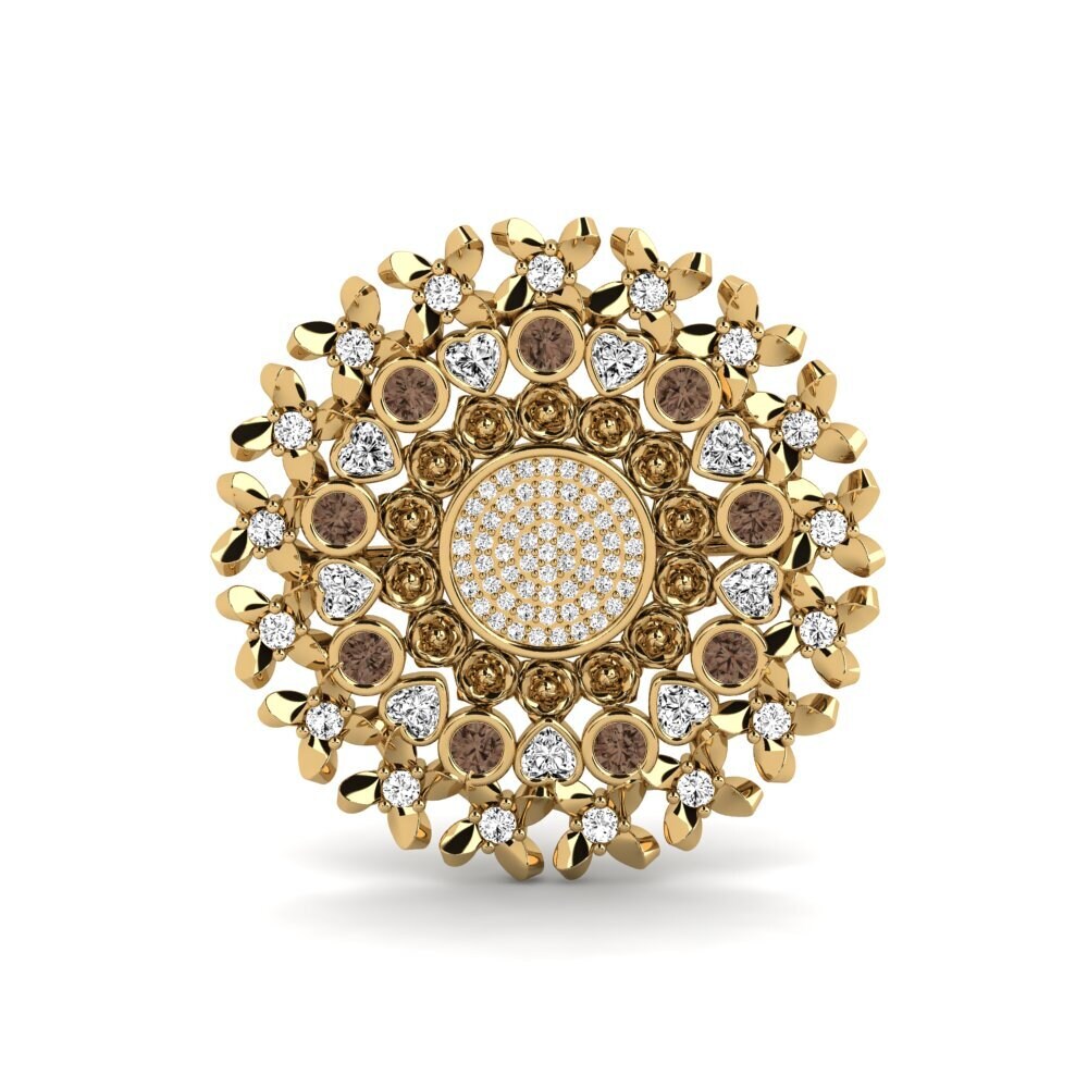 14ct Yellow Gold Smoky Quartz Brooch Riatta