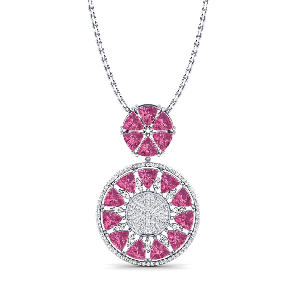 14k Oro Blanco Turmalina rosa Colgante de Mujer Ricon