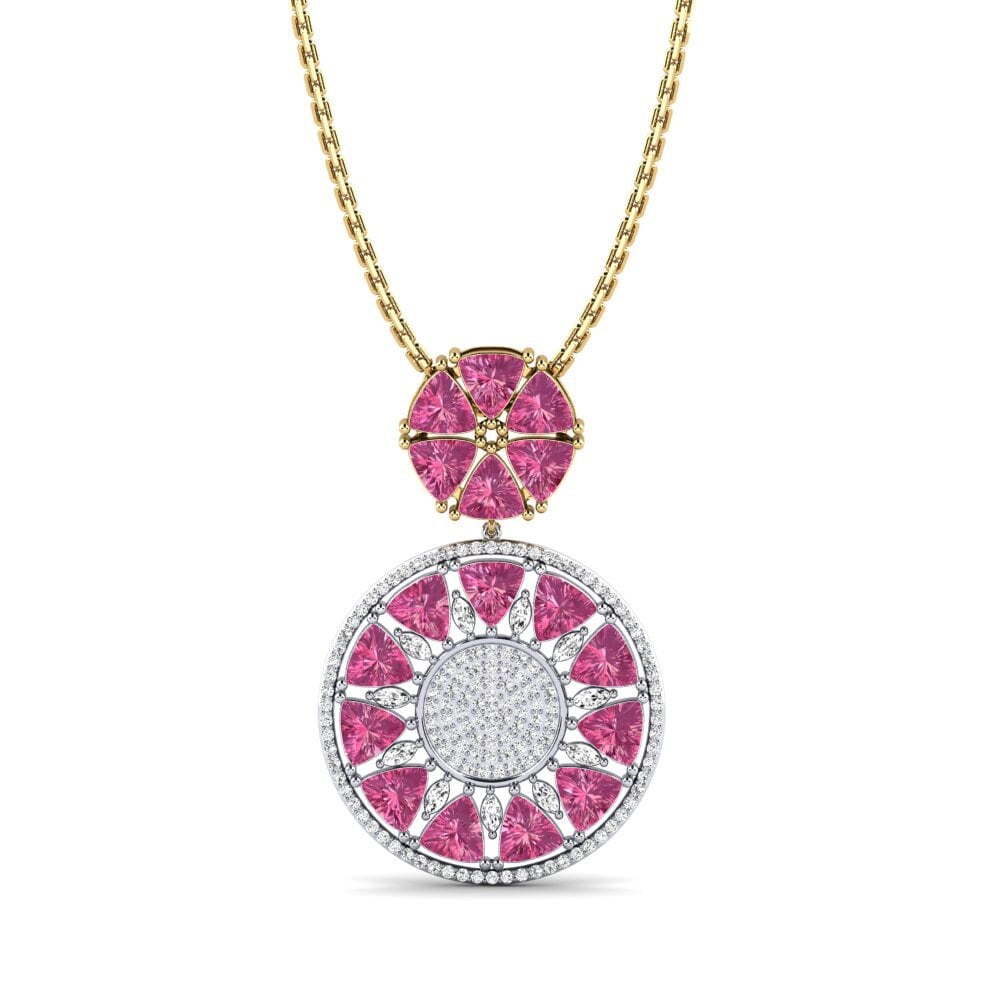 14k Oro Blanco & Amarillo Turmalina rosa Colgante de Mujer Ricon
