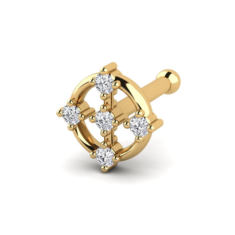 Stud Pour Nez En Or 18 Carats Jaune Avec Diamants Naturels 0,15 Carats - Neuf Avec étiquettes - H SI1