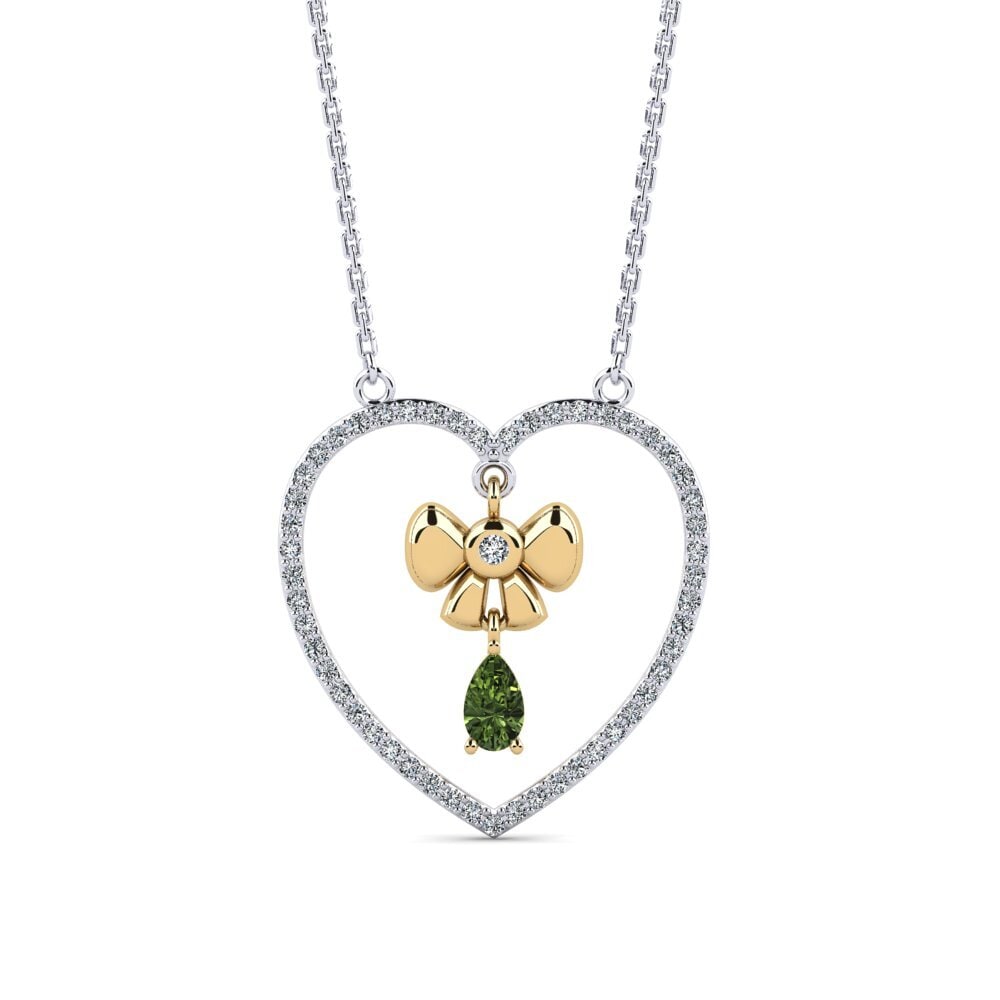 14k Oro Blanco & Amarillo Zafiro Verde Collar de Mujer Rieti
