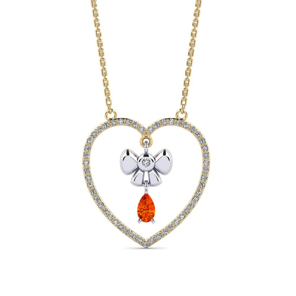 14k Oro Amarillo & Blanco Zafiro Naranja Collar de Mujer Rieti