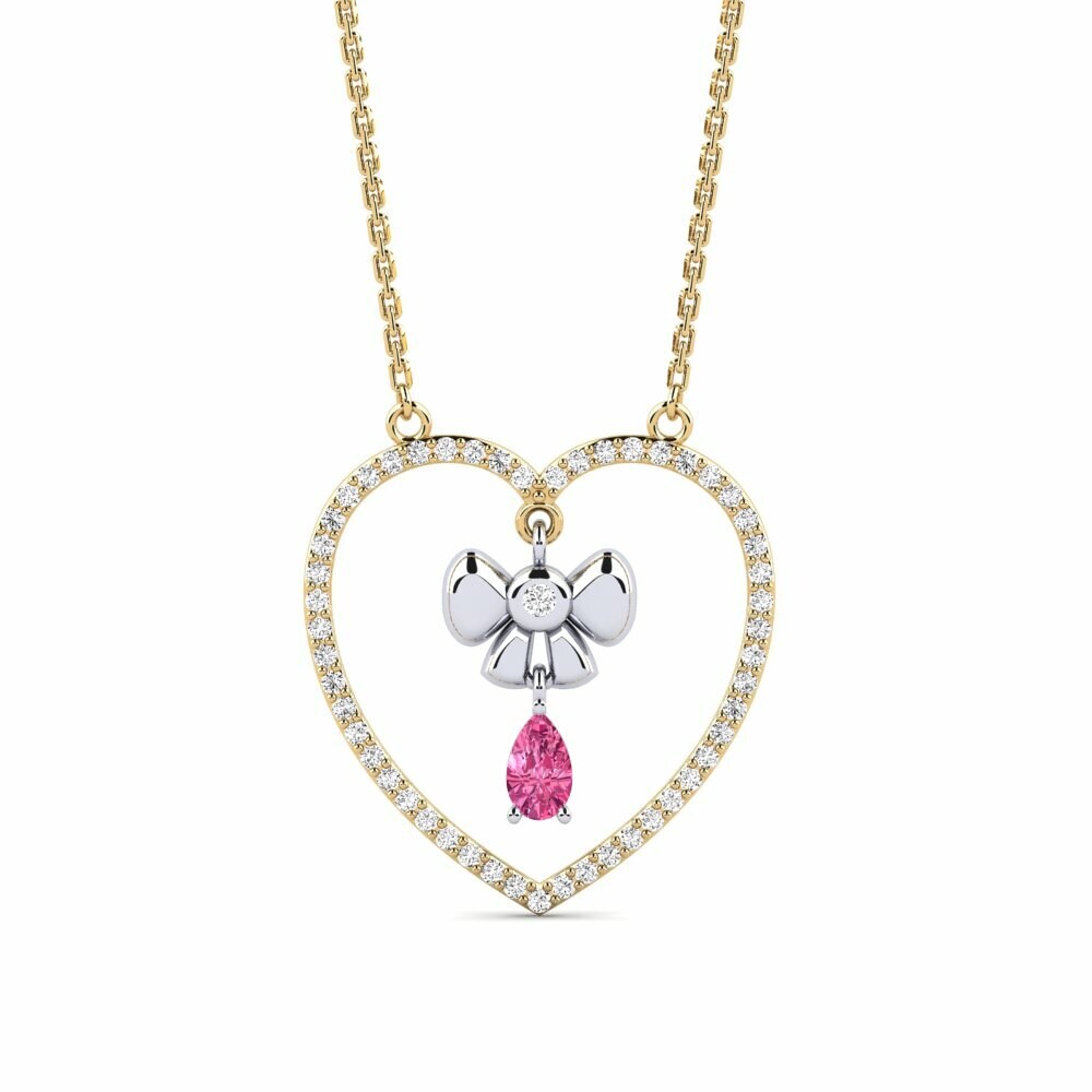 Vàng-Trắng 9K Đá Tourmaline Hồng / Bích tỷ Dây chuyền nữ Rieti