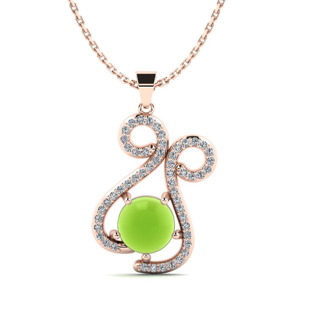 14k Oro Rosa Peridoto Cabujón Colgante de Mujer Rigmora