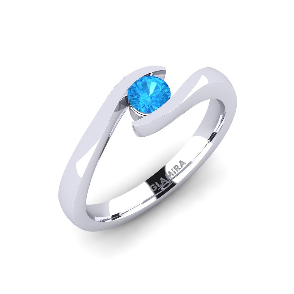 14k Oro Blanco Topacio azul Anillo de compromiso Tonia 0.25 crt