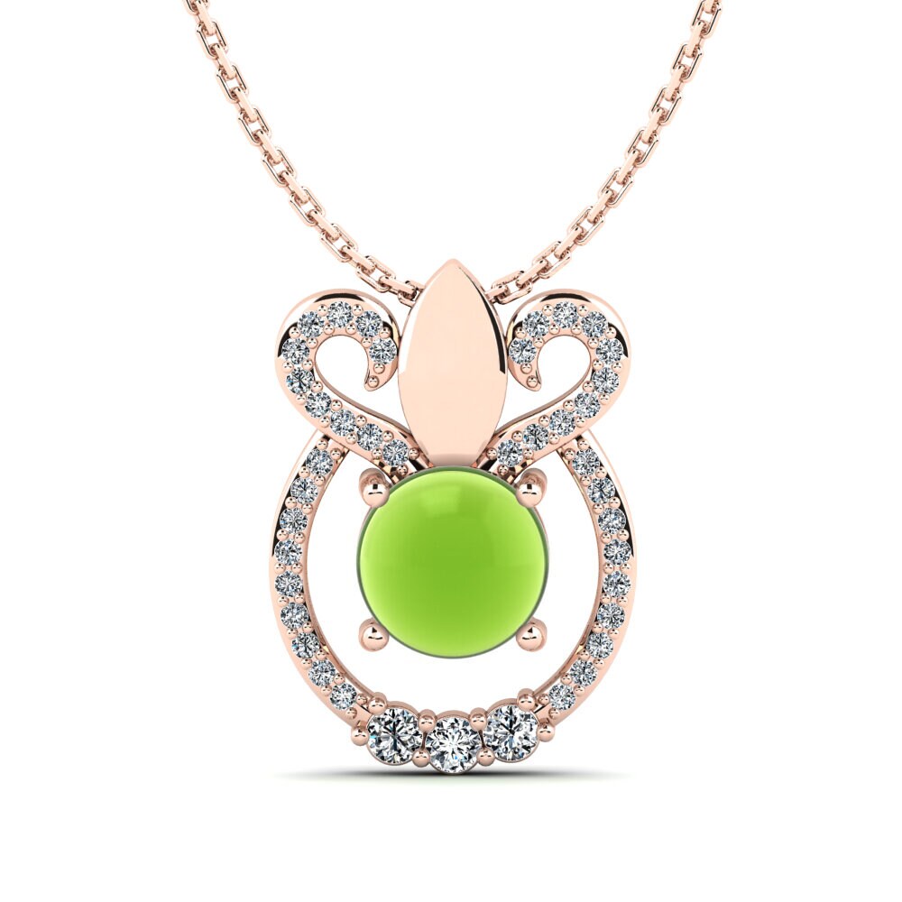 14k Oro Rosa Peridoto Cabujón Collar de Mujer Rivalen