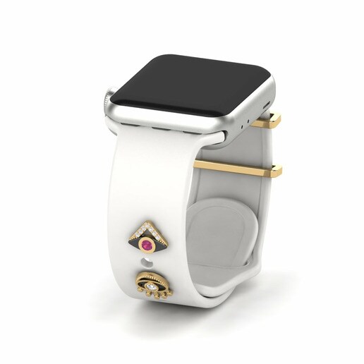 Phụ kiện Apple Watch® Rivarde - SET 585 Vàng và Rhodium Đen & Đá Tourmaline Hồng & Đá Swarovski & Đá Sapphire Trắng