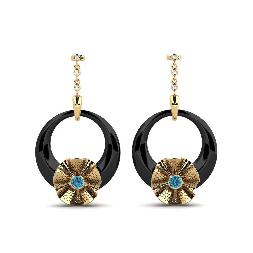 14ct Yellow Gold Blue Zircon Women's Earring Rizo