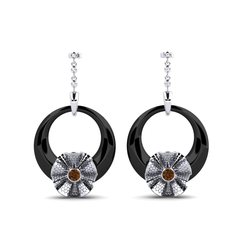 White Silver Brown Zircon Women's Earring Rizo