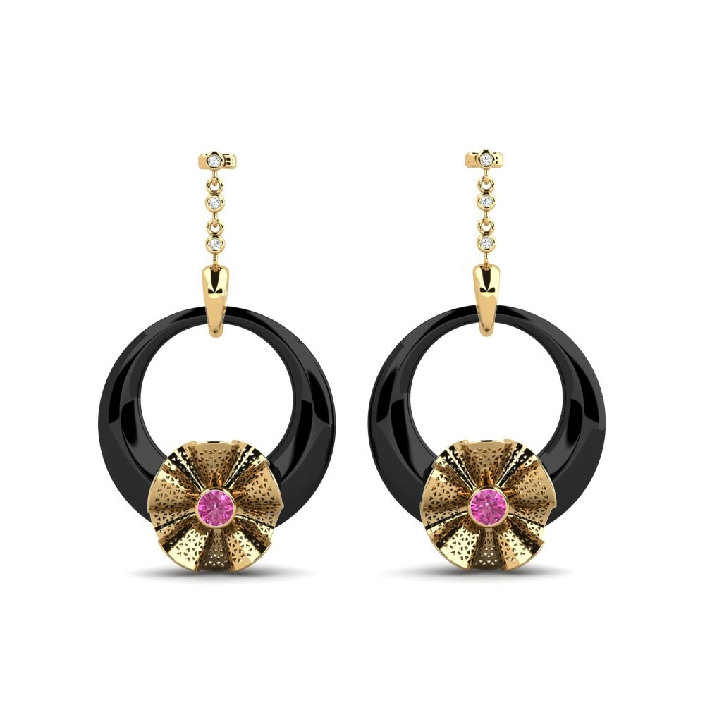 14ct Yellow Gold Pink Topaz Women's Earring Rizo