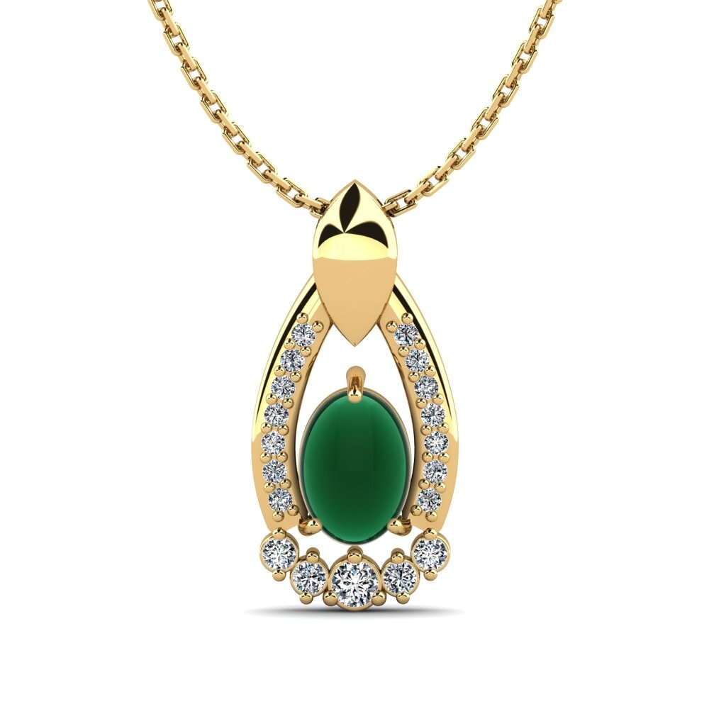 9k Oro Amarillo Esmeralda Cabujón Collar de Mujer Robinetta