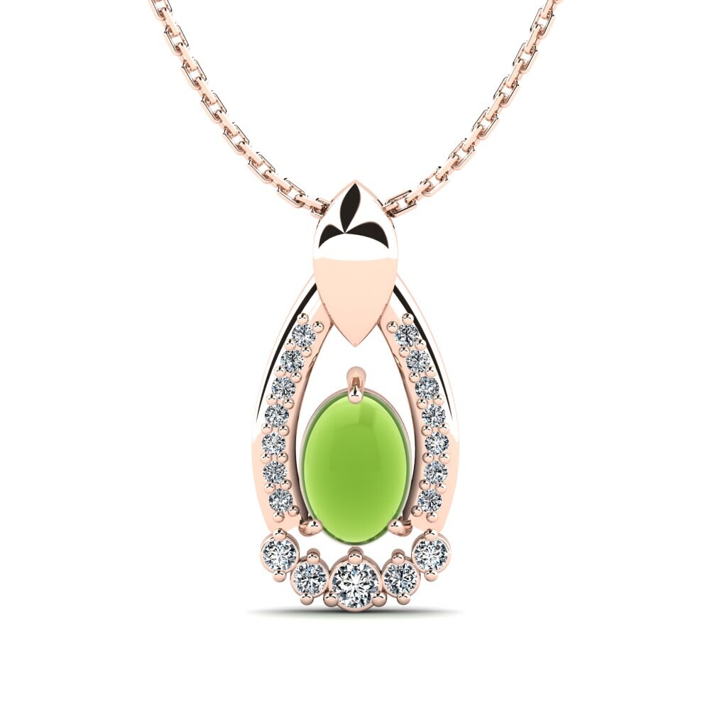 14k Oro Rosa Peridoto Cabujón Collar de Mujer Robinetta