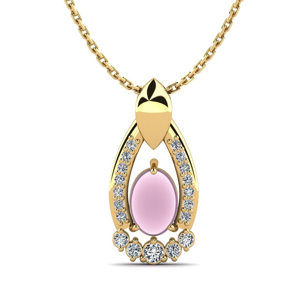 9k Oro Amarillo Cuarzo Rosa Cabujón Collar de Mujer Robinetta