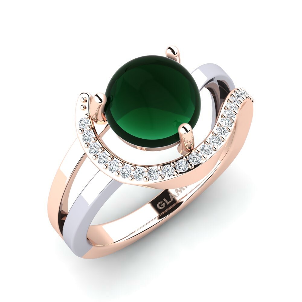 Or Rose& Blanc 18k Émeraude Cabochon Bague Roch