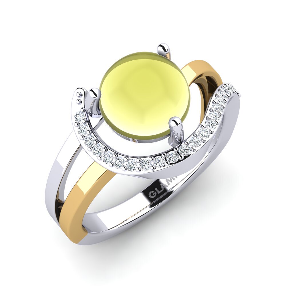 Or Blanc & Jaune 14k Topaze Citron Cabochon Bague Roch