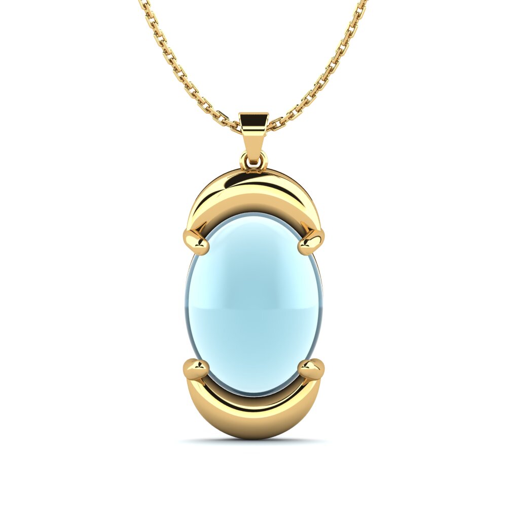 18k Oro Amarillo Aguamarina Cabujón Colgante de Mujer Rolande