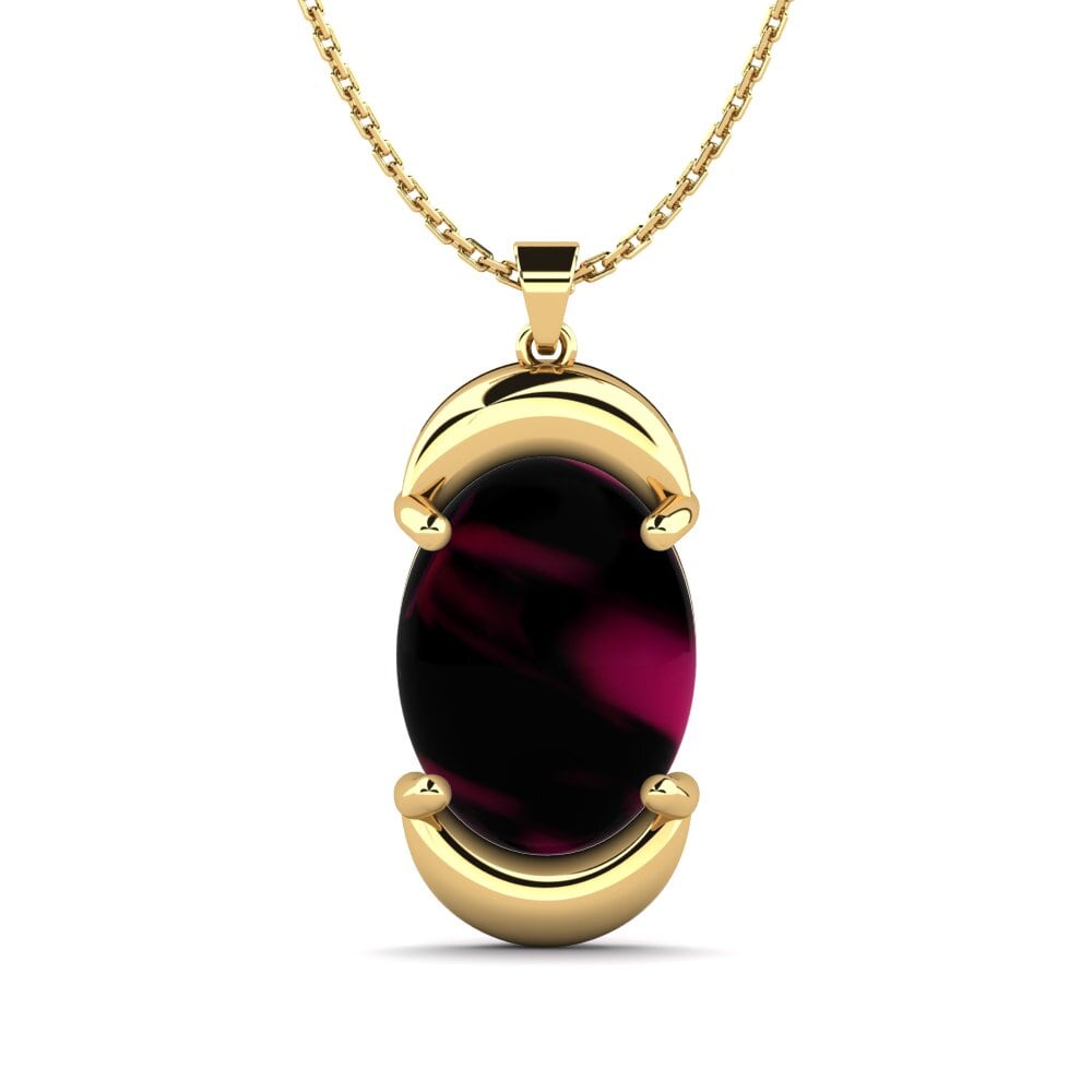 18k Oro Amarillo Granate Rhodolite Cabujón Colgante de Mujer Rolande