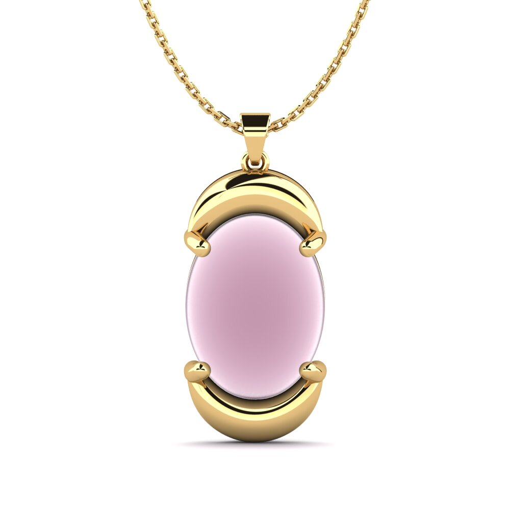 9k Oro Amarillo Cuarzo Rosa Cabujón Colgante de Mujer Rolande