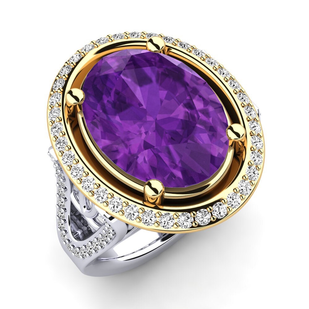 14k Oro Blanco & Amarillo Amatista Anillo Romaine