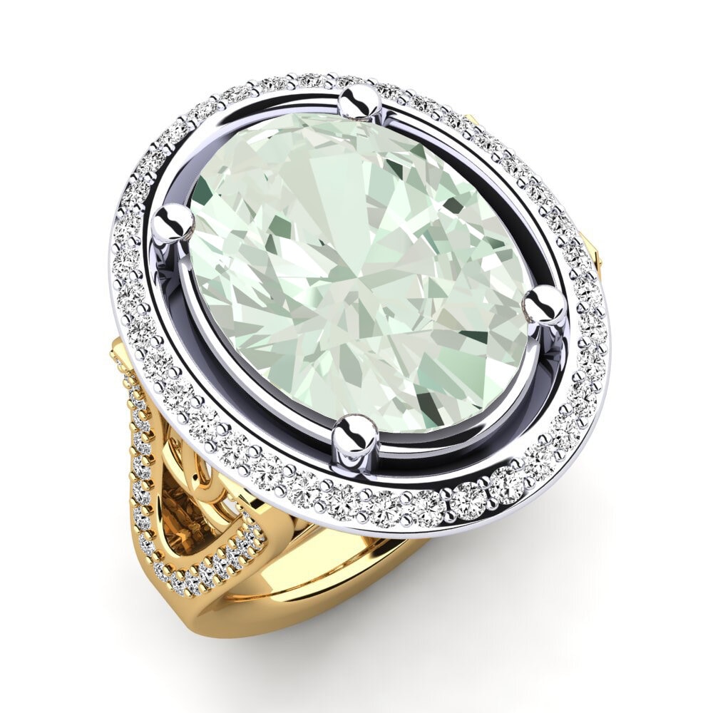 Amarelo & Branco-14K Ametista Verde Anel Romaine