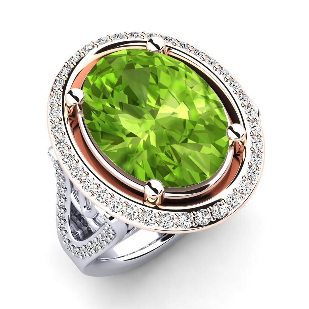 18ct White / Rose Gold Peridot Ring Romaine