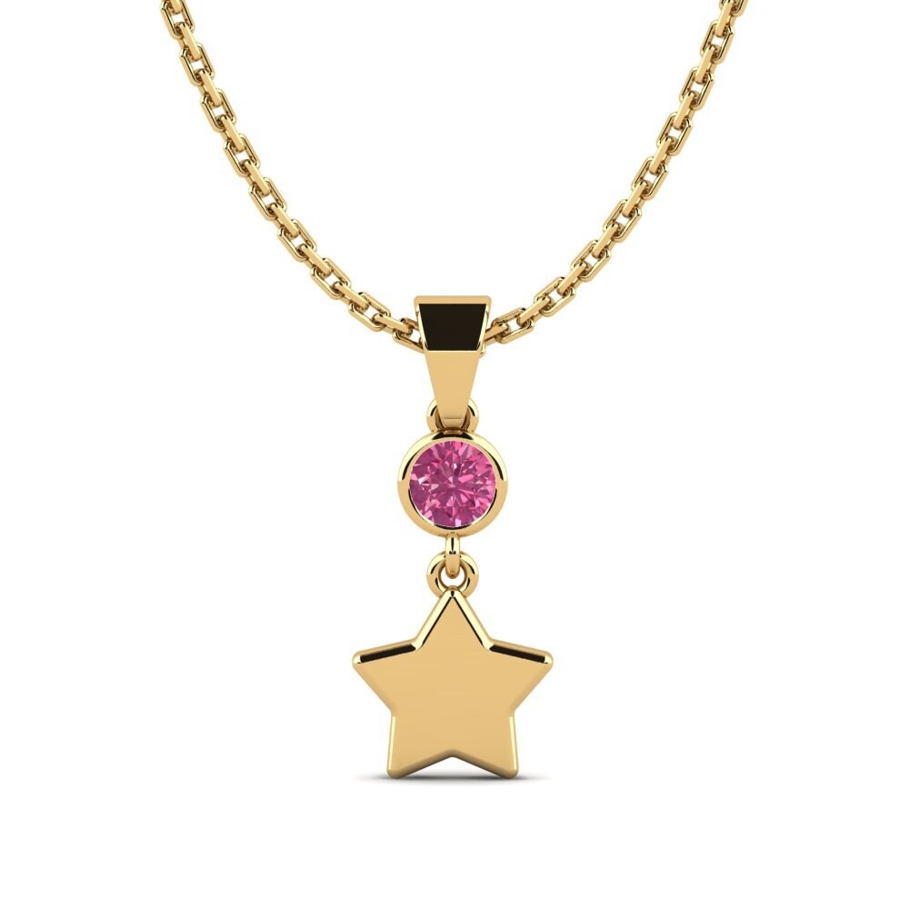 14k Oro Amarillo Turmalina rosa Colgante de Mujer Ronit