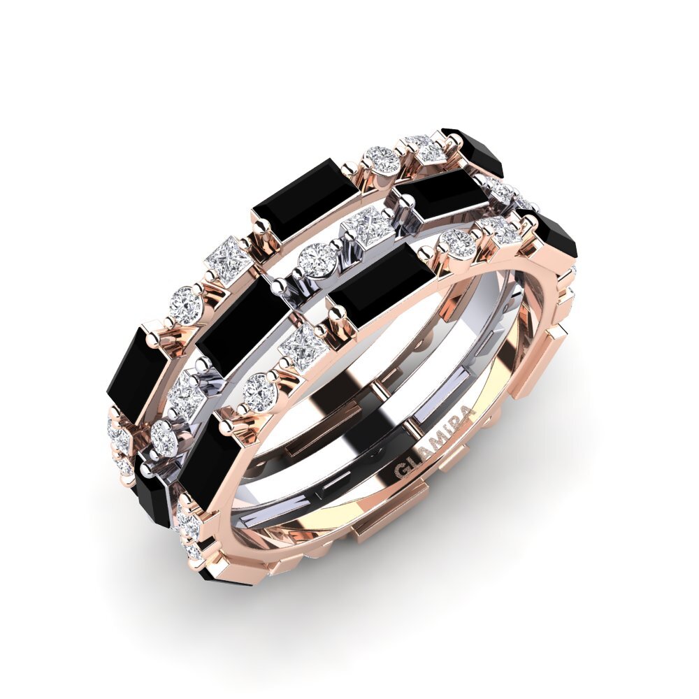 Or Rose& Blanc 14k Onyx Noir Bague Ronna