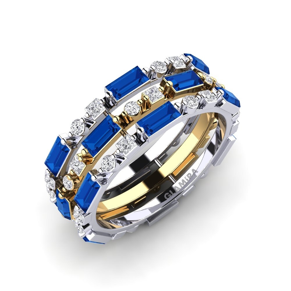 Or Blanc & Jaune 14k Zircone Bleu Foncé Bague Ronna