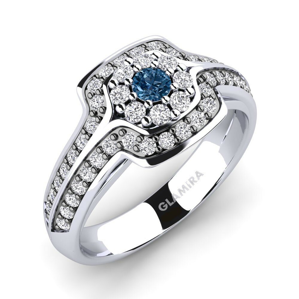 Round 0.1 Carat Exclusive Blue Diamond 9k White Gold with Black Rhodium Engagement Ring Ronnie