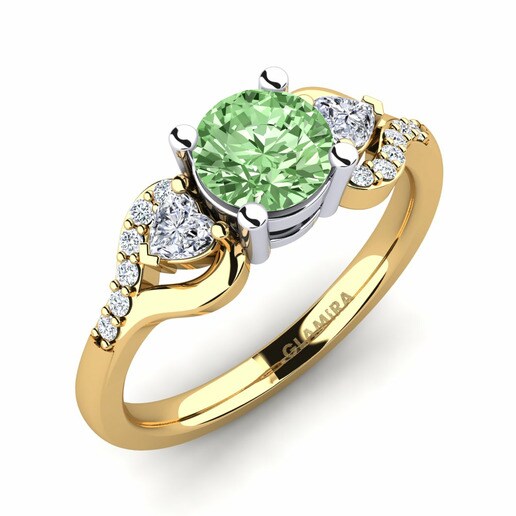 Anillo Roselina 0.8 crt Oro Amarillo & Blanco 585 & Diamante Verde & Diamante & Cristal de Swarovski